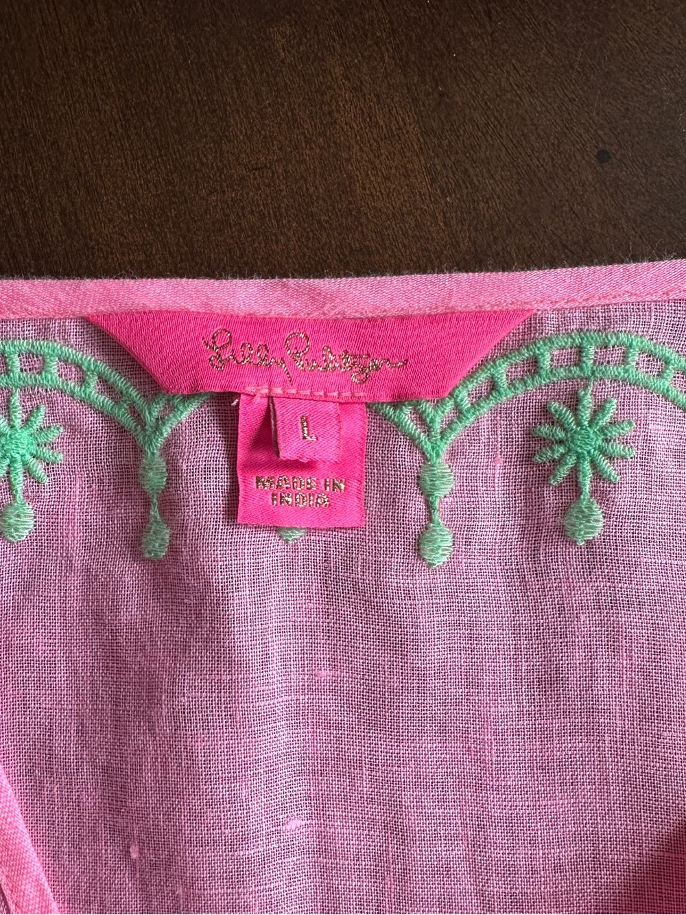 Lilly Pulitzer Coby Linen Top, Pink & Green, Size Large - Picture 6 of 7